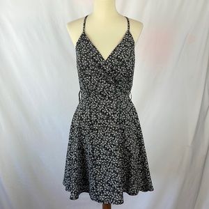 Lulus Black and White Floral Front Wrap Criss Cross Back Sundress - Size Small